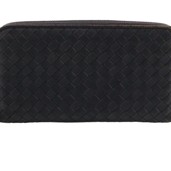 Bottega Veneta Black/Dark Gray Intrecciato Zippy Wallet Elegant